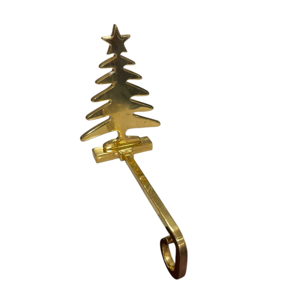 Christmas Brass Mantel Stocking Hook Holiday Tree Metal Long Hang Vintage Boho